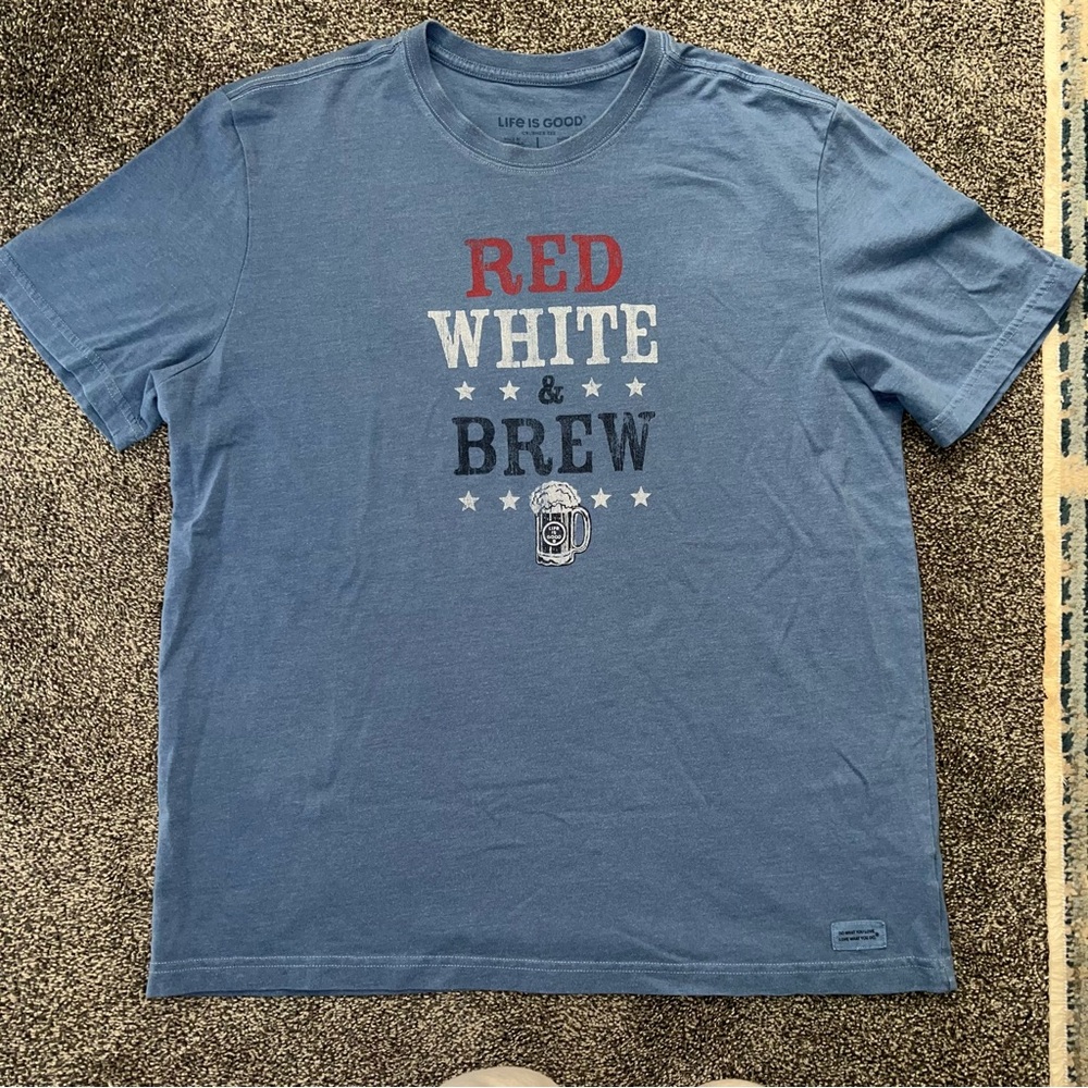 Life Is Good Blue 'Red White & Brew' Short Sleeve Graphic Tee